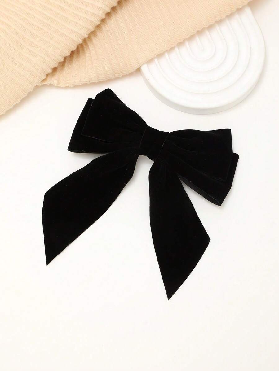1pc Women's Solid Color Flocked Bow Hair Clip, Elegant Cute Hair Accessory For Everyday Princess Hairstyle, Gift