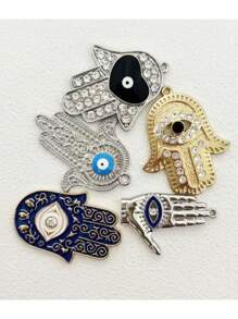 5 件恶魔眼金属泪珠棕榈吊坠、DIY 项链配件、独特珠宝 - 彩色 - 查看 7