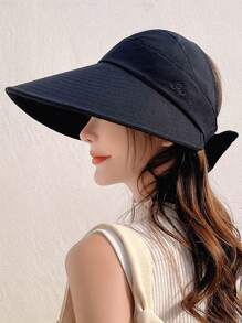 Damen Sommer Sonnenhut mit breiter Krempe, UV-Schutz, offenes Design für Pferdeschwanz, Lässig, Boho, Retro, Elegant, aus Polyester, geeignet für Frühling und Sommer