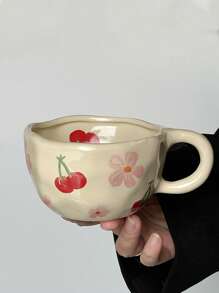 1pc Ditsy Floral Ceramic Coffee Cup, Ins Style Couple Mugs, High-Quality Breakfast Cup, Milk & Water Cup For Home Use Back To School