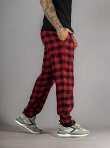 Calça Xadrez Inverno  Esportiva Boca Larga 100% Algodão Premium Flanela Reta Street Unissex - Vermelho - Visão 6