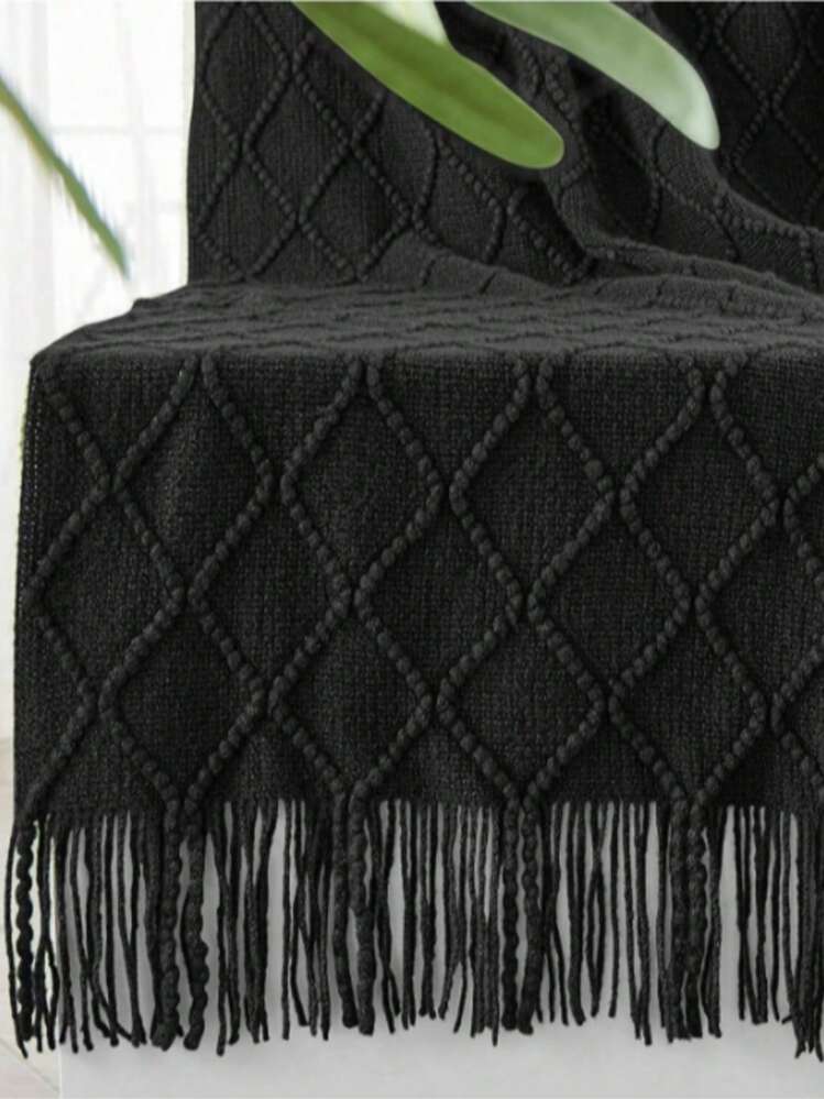 Knitted Throw Blanket, Bohemian Style In Brown, Suitable For Sofa, Bed, Autumn/Winter Use, Great For Thanksgiving And Christmas - Black - View 2