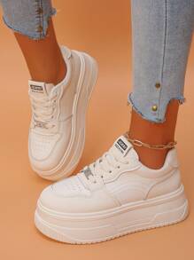 Women's Thick Sole Sneakers, Spring & Autumn New Breathable Comfortable Versatile White Casual Shoes, Height Increasing
