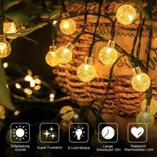 Luces de hadas solares, 8 modos de iluminación - Luces de cadena de bola de cristal resistentes al agua para exteriores, aptas para jardín, patio, balcón, boda y decoración navideña, luces solares para exteriores