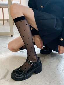 1/3 Pairs Women's Fashion Polka Dot Print Over The Calf Socks, Cozy - Multicolor - View 8