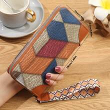 New Plaid Patchwork Color Block Long Wallet For Women Large Capacity Simple Fashion Clutch Purse Mobile Phone Wallet Coin Pouch Multi Card Slots Gift For Women Wristlet Vintage Wallet Mini Wallet Purse Wallet Wristlet Wallet - Burgundy - View 4