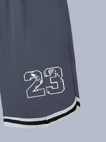 Set de 2 piezas de ropa deportiva para niños, camiseta informal con estampado de letras de baloncesto y conjunto de shorts, para niños mayores