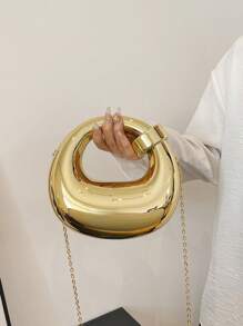 1-Piece Simple And Versatile High-Quality Acrylic Glossy Crescent Chain Crossbody Small Bag For Women, Suitable For Daily Shopping, Dating, Vacation, Work And Commuting, Women's Fashionable Shoulder Crossbody Bag - Gold - View 10