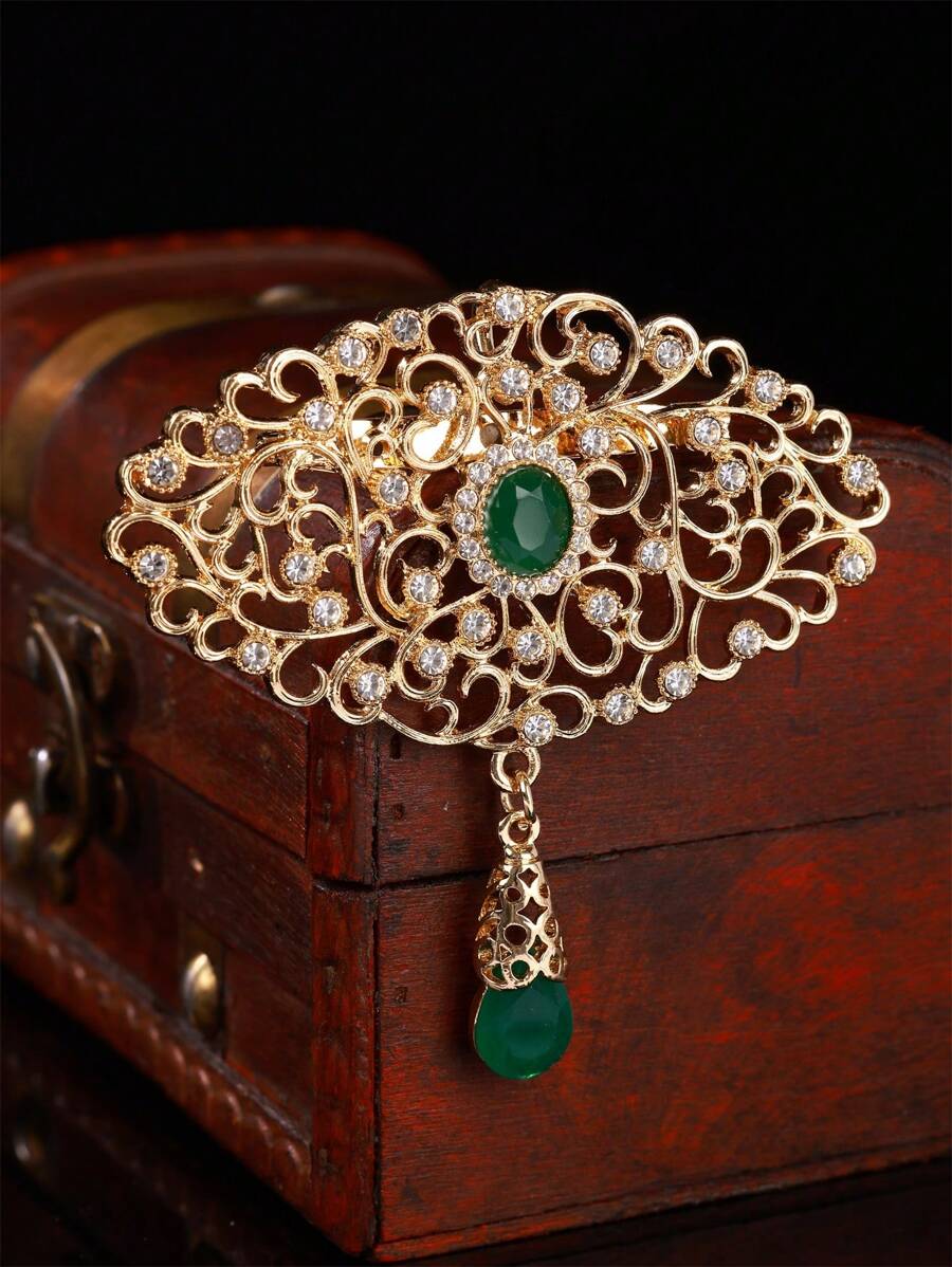 Luxurious And Fashionable Women's Brooch, Zinc Alloy Material With Hollow Carving, Inlaid With Numerous Rhinestones And Crystal Pendant, Suitable For Formal Occasions Like Parties And Festivals, Can Also Be Given As Gifts - Multicolor - View 1