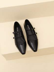 Xin Jing Shoes 秋冬女士平底乐福鞋，搭扣设计休闲套脚鞋，适合工作和休闲场合，玛丽珍鞋 - 黑色 - 查看 3