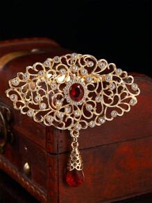 Luxurious And Fashionable Women's Brooch, Zinc Alloy Material With Hollow Carving, Inlaid With Numerous Rhinestones And Crystal Pendant, Suitable For Formal Occasions Like Parties And Festivals, Can Also Be Given As Gifts - Multicolor - View 9