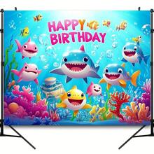 Décor mural thème anniversaire requins océan, design d'créatures sous-marines vives, pour décoration d'anniversaire et événements à thème - multicolore/multicolore) - Voir 8