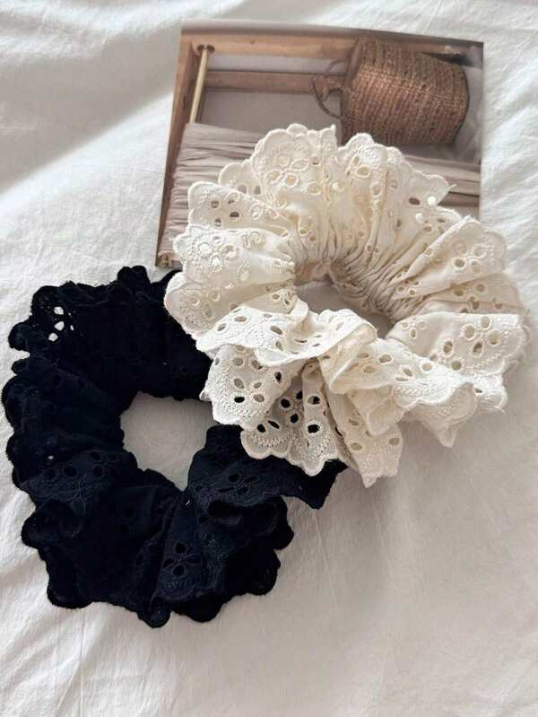 Conjunto de 2 peças de elásticos de cabelo vintage de renda francesa, acessórios elegantes para cabelo adequados para mulheres e meninas, uso diário casual, elásticos de cabelo elásticos