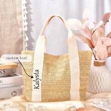 Custom Beach Bag, Burlap Tote Bag, Custom Straw Bag, Custom Name Or Logo, Bridal Shower Gift, Wedding Gift, Bachelorette Party Beach Bag, Bridesmaid Proposal Bag, Mother's Day Gift, Thanksgiving Gift - Multicolor - View 2