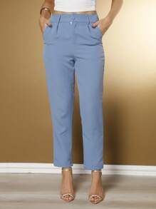Women's Pants/Tailored Pants/Basic Pants/Elegant Pants/ Pants/Blogger Pants/Fashion Pants - Dusty Blue - View 4