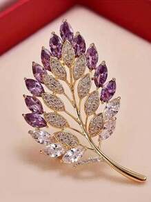 Elegant Leaf & Rhinestone Brooch - Sparkly Purple & Transparent Design, Versatile Fashion Accessory For Sweaters, Jackets And Dresses, Perfect Gift Dress Accessories Pin For Clothes Bag Charm School Office Accessories Shirts Jewelry Christmas Halloween Clothes Pin Funny Cute Teacher Gifts - Multicolor - View 5