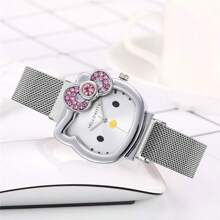 1 Fashionable Cartoon Rhinestone  Watch, Available In 4 Colors For Girl To Choose From, Equipped With A Milan Strap Watch With A Bow, Used As A Valentine's Day Decoration Gift, Easter Gift