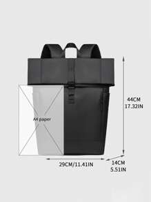 1 件男士背包，新款时尚卷顶翻盖双肩带背包，大容量，商务，休闲，运动，户外，旅行，防水尼龙，纯色，音乐节礼物 - 黑色 - 查看 8