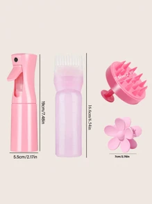 4件套洗发套装，包括：连续喷雾瓶（200毫升）、硅胶头皮按摩器、洗发刷、发根梳涂抹瓶、带花朵发夹的头皮按摩洗发刷、带刻度的染发剂涂抹瓶 - 彩色 - 查看 10