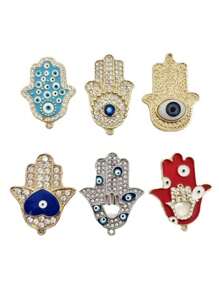 5 件恶魔眼金属泪珠棕榈吊坠、DIY 项链配件、独特珠宝 - 彩色 - 查看 9