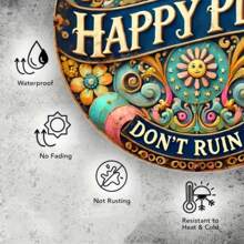 1pc 8*8in "Welcome To My Happy Place" Round Metal Sign - Vibrant, Colorful Floral Design, Durable Iron Wall Decor, Suitable For Bedroom, Kitchen, Dining Room And Bar - Easy To Hang, Perfect Home Or Office Gift, Home Decor, 2D, Great For Room Decoration, Random Hole Placement