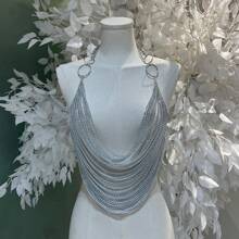 1pc Sexy Metal Chain Hollow Out Backless Spaghetti Strap Tank Top, Fashionable And - Silver - View 4