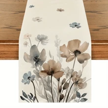 1pc Vintage Floral & Eucalyptus Leaf Pattern Polyester Table Runner - Farmhouse Style, Suitable For Spring/Summer Restaurant Decor, Home And Outdoor Use, Pine Leaf Pattern, Room Decor, 33*183cm/13*72in - Multicolor - View 12