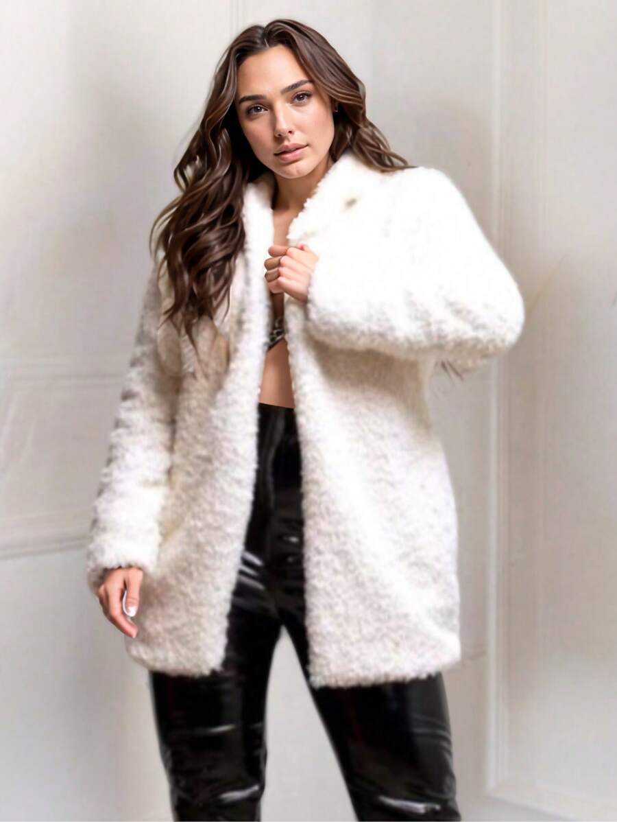 Long Fur Teddy Coat With Hood - Blanco - Ver 1