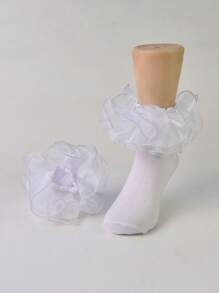 1 par de calcetines con volantes para niñas recién nacidas/bebé/niña pequeña - Plateado - Ver 3