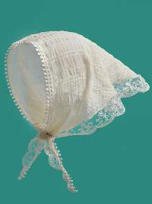 法式田园风蕾丝裹头巾时尚三角头巾女发圈头箍海边饰品复古优雅围巾丝带法式蕾丝三角头巾花朵发饰 - 彩色 - 查看 2