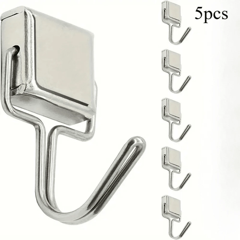 5pcs/Set 14lbs Super Strong Magnetic Hooks - Anti-Rust Space Saving Square Magnetic Hooks With 180° Rotating, Heavy Duty For Kitchen, Fridge, Microwave Oven