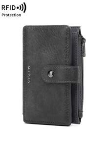 MIYIN Vintage RFID Blocking Multi-Functional Multi-Card Slot Short Wallet, With Zipper And ID Window, Can Hold Credit Cards, Cash, Letters, Suitable For Daily Carry, Vintage Casual Style, Can Hold Coins, Credit Cards, ID, Cash, Letters. Tri-Fold Design, Zipper Wallet, Christmas Gift, Thanksgiving Gift, Birthday Gift, Anniversary Gift, Men's Wallet, Handbag, Long Wallet. - Grey - View 12