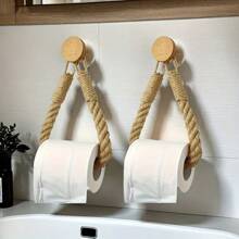 Suport pentru prosoape de hârtie din frânghie țesută 1 buc/2 buc, suport din lemn pentru role de hârtie igienică, organizator creativ de perete, accesoriu elegant și practic pentru baie, decor de baie fără găurire, decor de toamnă - Multicolor - Vizualizare 7