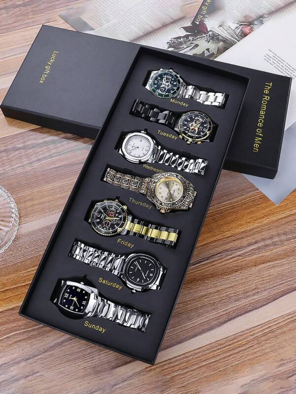 Set de 7 relojes de lujo y moda para hombres, un regalo perfecto para amigos y padres