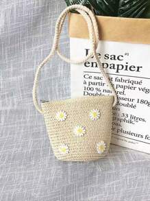 1pc Girls Cute Princess Style Daisy Flower Straw Purse And Beach Sun Hat, Princess Outfit For Daily Wear - Multicolor - View 11