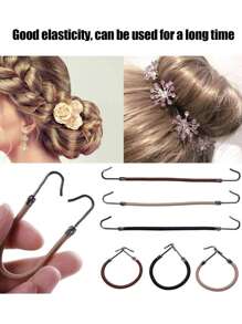 1 套马尾辫橡胶弹力钩发带女士胶钩发饰发圈造型工具固定弹力带 - 黑色 - 查看 7
