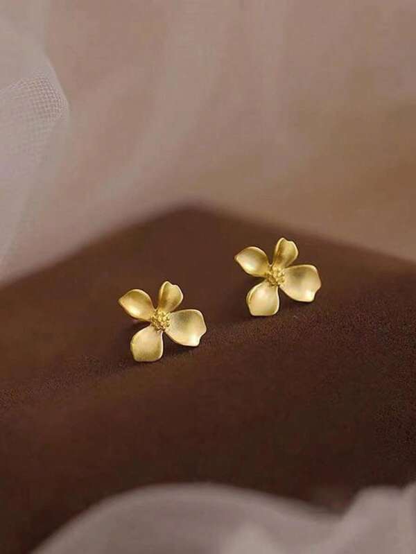 1 par de brincos de pino de flor minimalistas, casuais e elegantes da moda