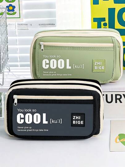 So Cool Pencil Case Pen Bag Flip Front Pocket Multi Mesh Storage Pouch For Stationery School Student , Back To School Gifts