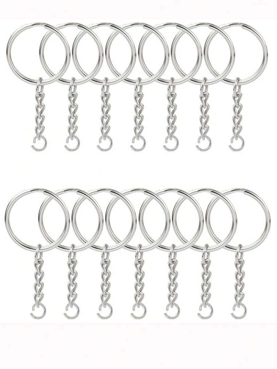 10/30/60 unidades Anillos partidos con cadenas, piezas de llaveros plateados con aros abiertos a granel de 1 pulgada/25mm para manualidades de llaves de pequeños negocios - Multicolor - Ver 1