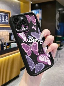 1个高档粉色涂鸦蝴蝶黑色水钻镜头保护加厚防震手机壳，兼容苹果/红米/Infinix/vivo - 黑色 - 查看 3