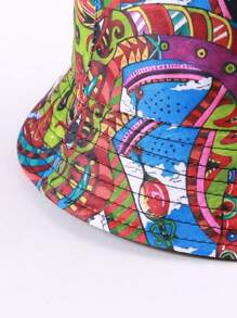 1 szt. Damski spersonalizowany losowy wzór lokalizacji Demon Eye & Face Reversible Bucket Hat, Outdoor Casual Sun Protection Hip Hop