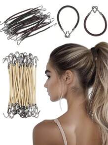 1 套马尾辫橡胶弹力钩发带女士胶钩发饰发圈造型工具固定弹力带 - 黑色 - 查看 2