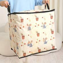 Large Capacity Foldable Storage Box With Cute Mouse And Floral Print - Non-Woven Fabric Storage Bin For Blankets, Quilts And Clothes - Waterproof Zipper Closure - Ideal Easter Gift, Perfect For Home Organization | Playful Design | Zippered Storage Bin