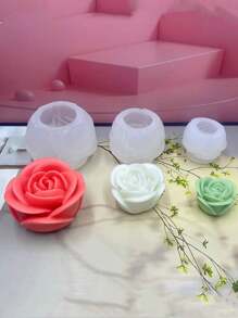 1 set med 3 rosformade silikonljusformar (liten, medelstor, stor) - Vit - Visa 1