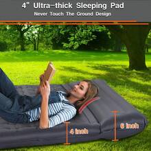 Almohadilla de dormir doble ultra gruesa de 4 pulgadas con bomba de pie integrada, colchón inflable tamaño Queen para parejas, ideal para mochileros y aventuras al aire libre - 1 - Ver 6