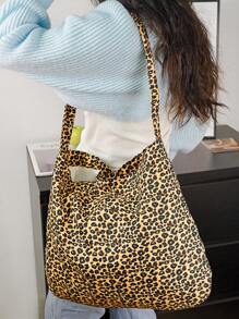 1Pc Brown Leopard Print Shoulder Bag, Fashionable Leisure High-Capacity Shoulder Bag, Suitable For Women's Daily And Commuting, Leopard Print Bag, Large Travel Storage Bag, Outdoor Leisure Tote Bag, Travel Essential Sanitary Napkins, Cosmetics, Chargers, Perfume, Skin Care Products, Mothers, Women, Female Students, Holiday Gifts