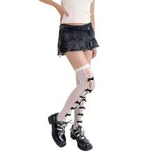 Womens Fishnet Socks Hollow-Out Bows Mesh Over Knee Socks Princess Thigh High Lace Stockings For Spring Summer Fall - C - View 3