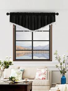 1 件黑色 V 形窗帘布，简约欧式薄纱面料短窗帘，适用于装饰客厅、卧室窗户和门、房间隔断