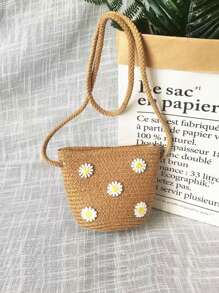 1pc Girls Cute Princess Style Daisy Flower Straw Purse And Beach Sun Hat, Princess Outfit For Daily Wear - Multicolor - View 12