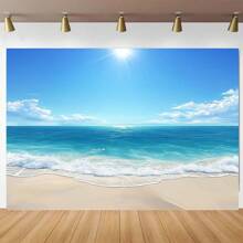 1 Fundo de céu de praia de fibra de poliéster estilo costeiro, decoração de parede com paisagem oceânica havaiana, sem penas, adequado para adereços fotográficos de feriados e festas, sem necessidade de energia, adequado para uso universal interno/externo